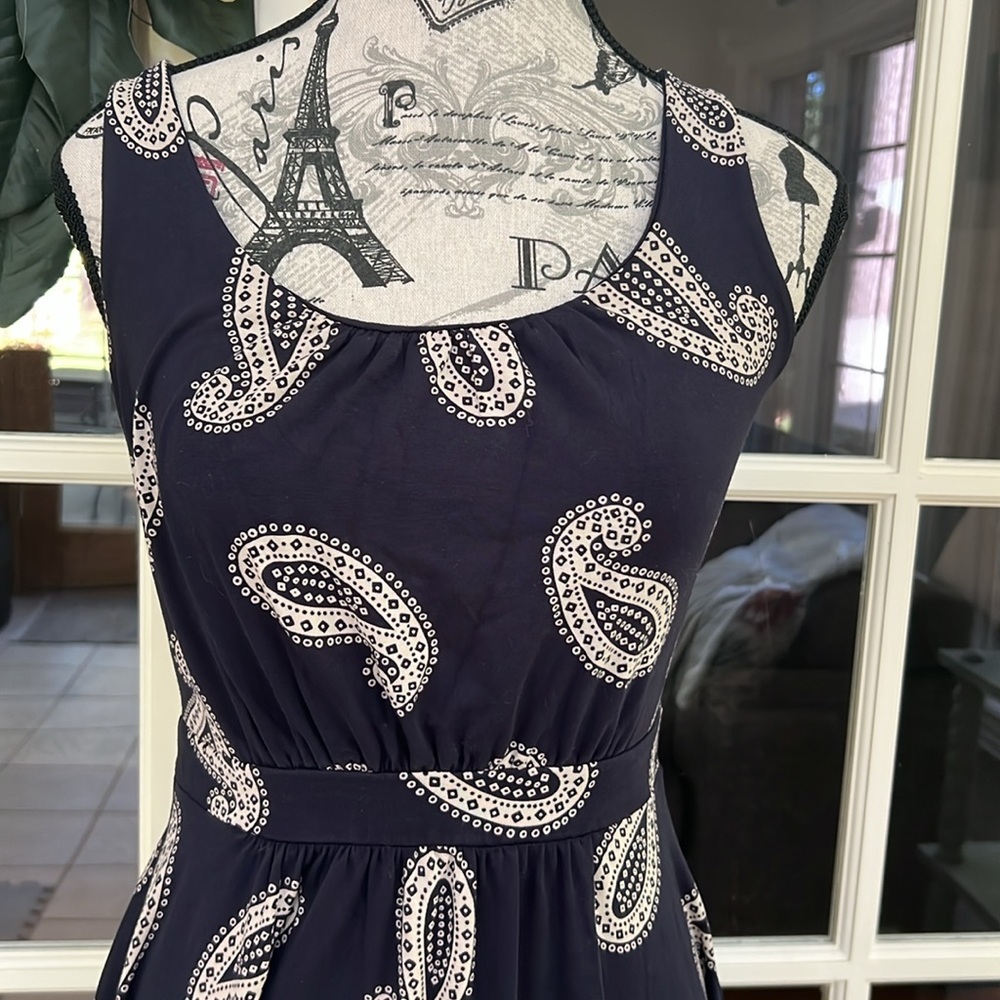 Boden short sleeves Navy Blue Paisley Women’s midi Dress Size 4 - Picture 3 of 8